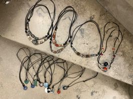 17 Halsketten Lederbänder Stein Amulett Steinkette