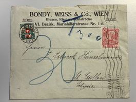 1913 Mix Briefmarken Schweiz / Oesterreich Brief, ST.GALLEN