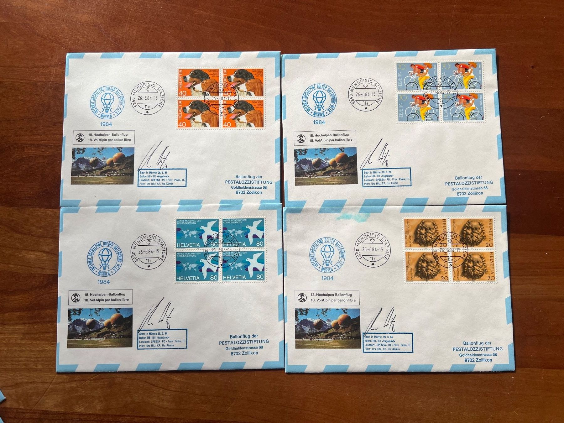 Tutti i francobolli: BallonPost 1984 4 Briefe    (V570) – Usato da Hinwil venduto da Sidi4