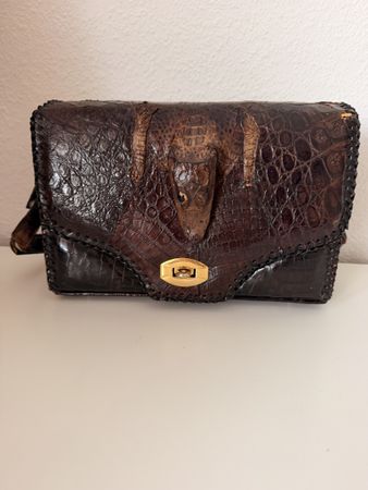 Sac à main vintage en cuir véritable marron foncé