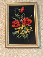 Handgestickte Bilder 4 Stk. mit Blumenmotiv goldene Rahmen