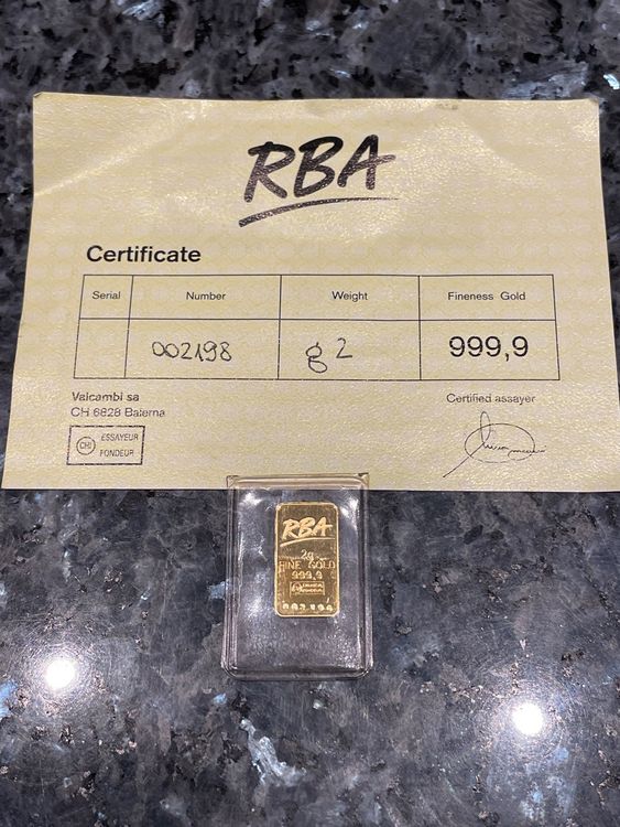Goldbarren RBA 2g Nr 2198 (Neu und originalverpackt) in Schlossrued für ...