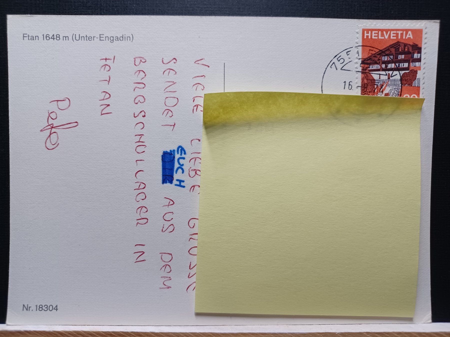 Cartoline postali: Ftan Engadin  GR, 1983 , Nr.18304, Stempel Ftan – Usato da Aarau Rohr venduto da mgvw 1