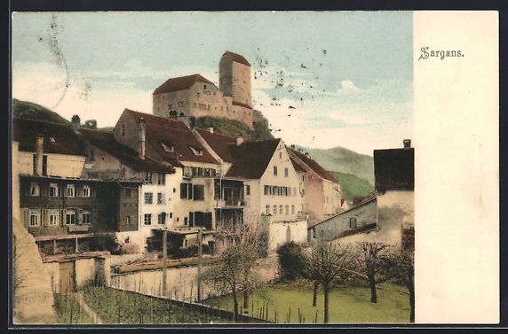 Cartoline postali: AK Sargans, Ortspartie mit Turmgebäude – Usato da Berlin venduto da bartko-reher