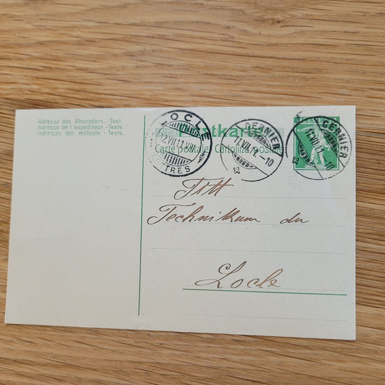 Cartoline postali: GS Locle Cernier 1911 – Usato da Biel/Bienne venduto da Destockweb