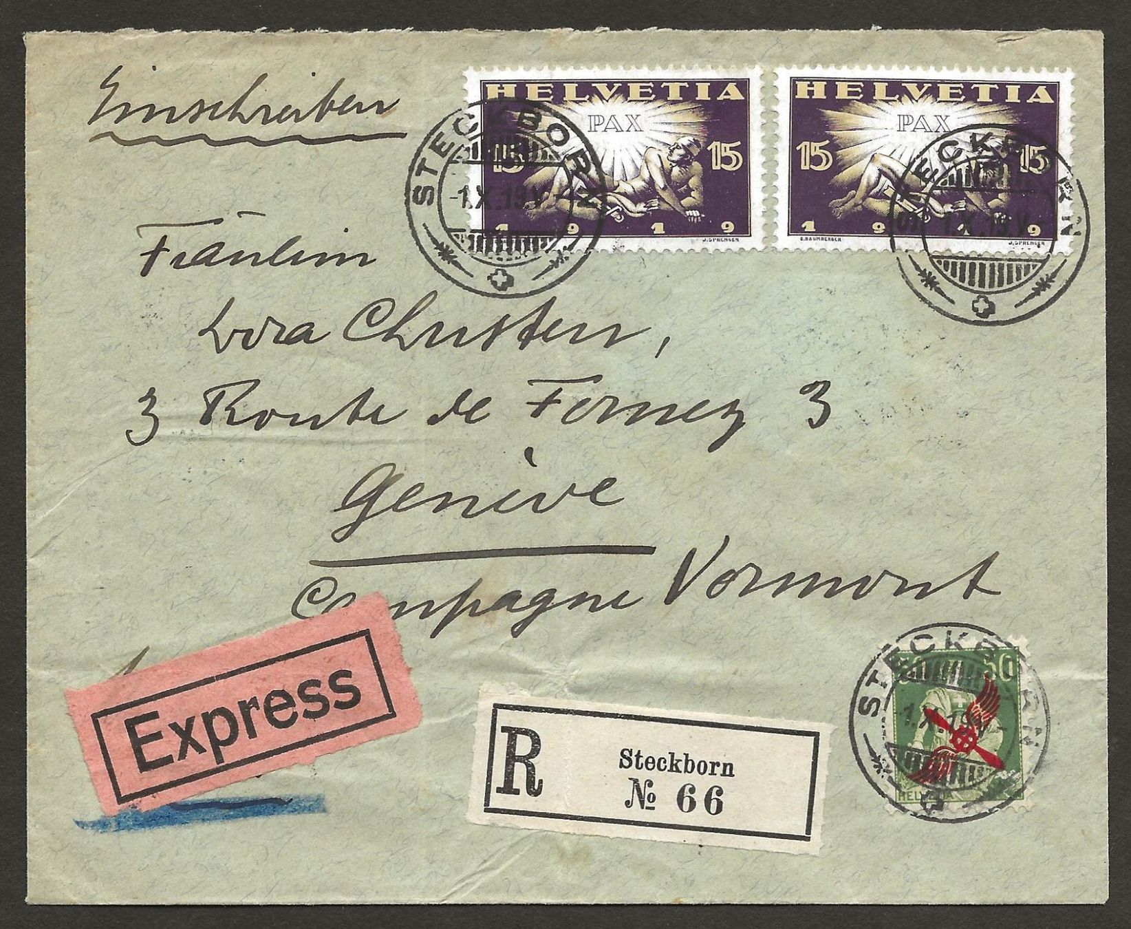 Tutti i francobolli: Flugpost 1919 Steckborn 1.X.19-V Genf Luftpost – Usato da Au ZH venduto da xelagreb01