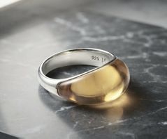 Eleganter Design Silberring 925 mit Natur-Citrin - Neu