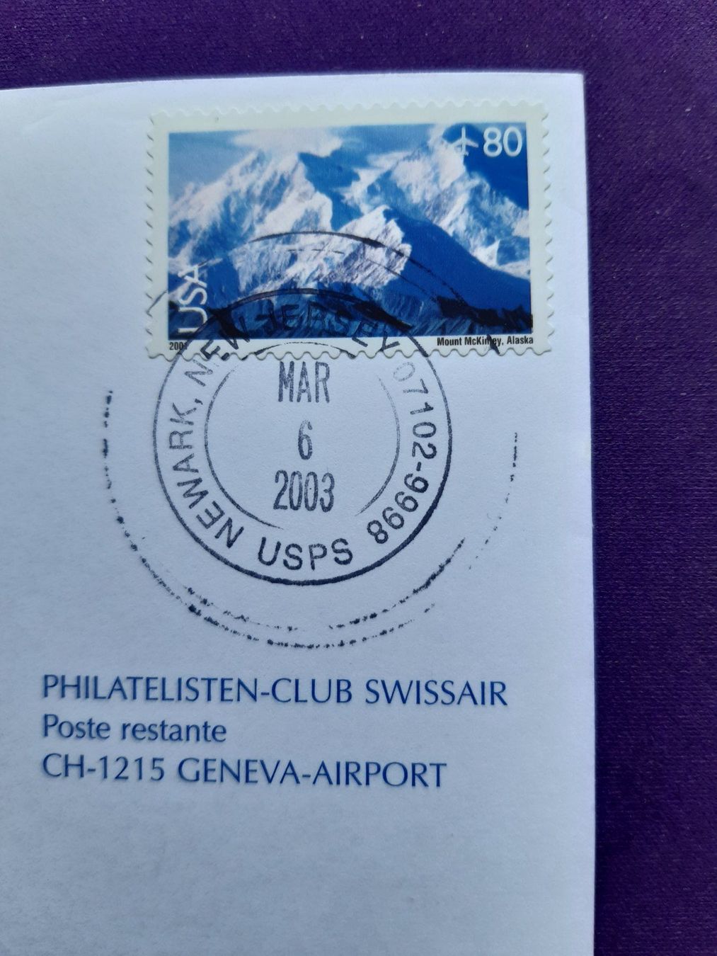 Alle Briefmarken: Erstflugbrief NEWARK N.J. - Geneva, 6.3.2003 – Neu (gemäss Beschreibung) aus Wangs von weisstannen01 1