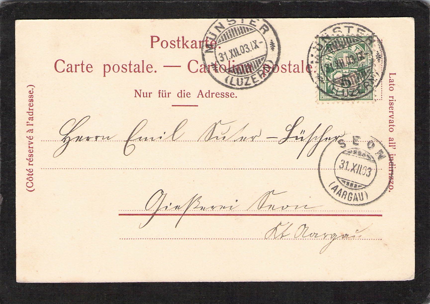 Cartoline postali: Münster LU , gel. 1903 – Usato da Reichenburg venduto da Pipo-67 1