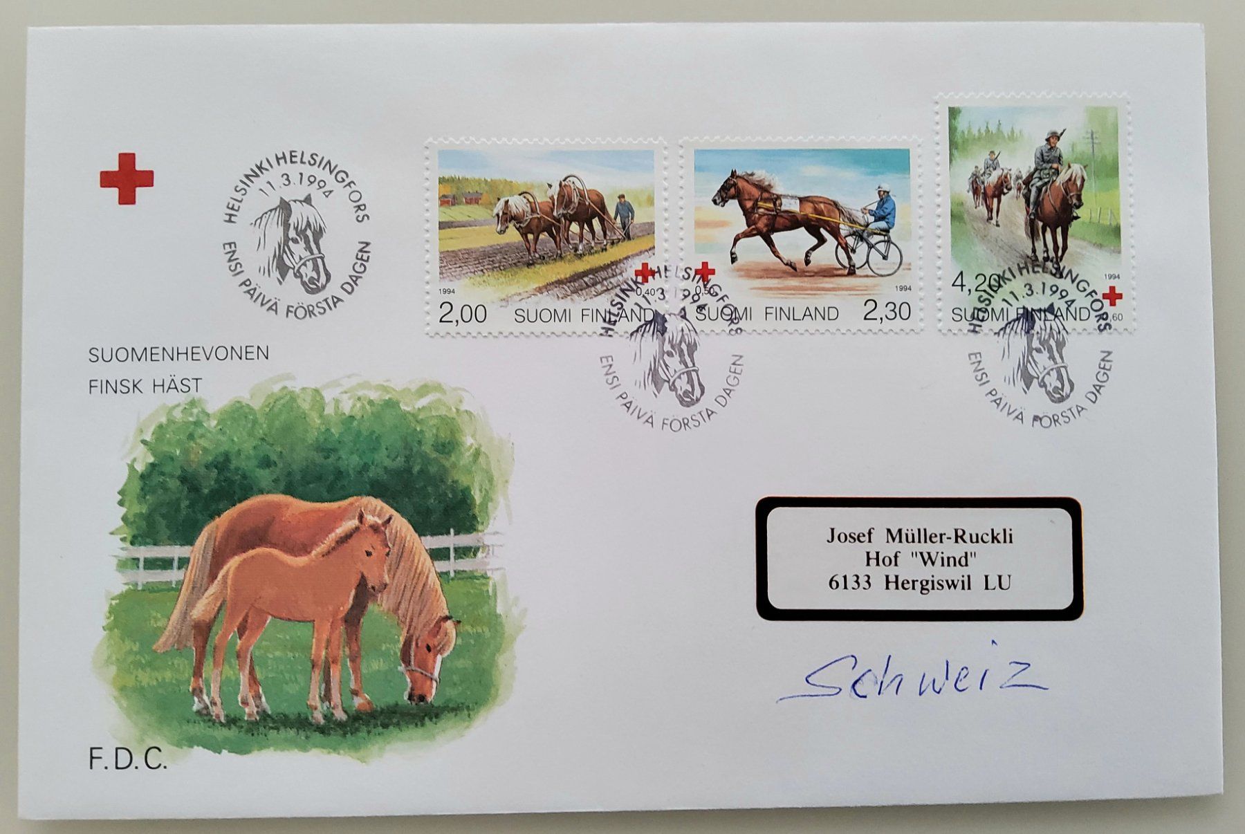 Alle Briefmarken: Finnland Rotes Kreuz 1994, FDC – Gebraucht aus Buchrain von mue_kru