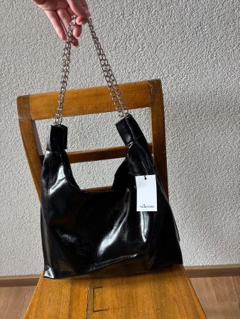 Handtasche Schwarz, Faux leder, Mittelgross