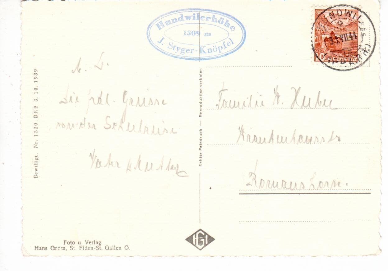 Cartoline postali: Hundwilerhöhe App. 1944 – Usato da Wolhusen venduto da Curver9 1