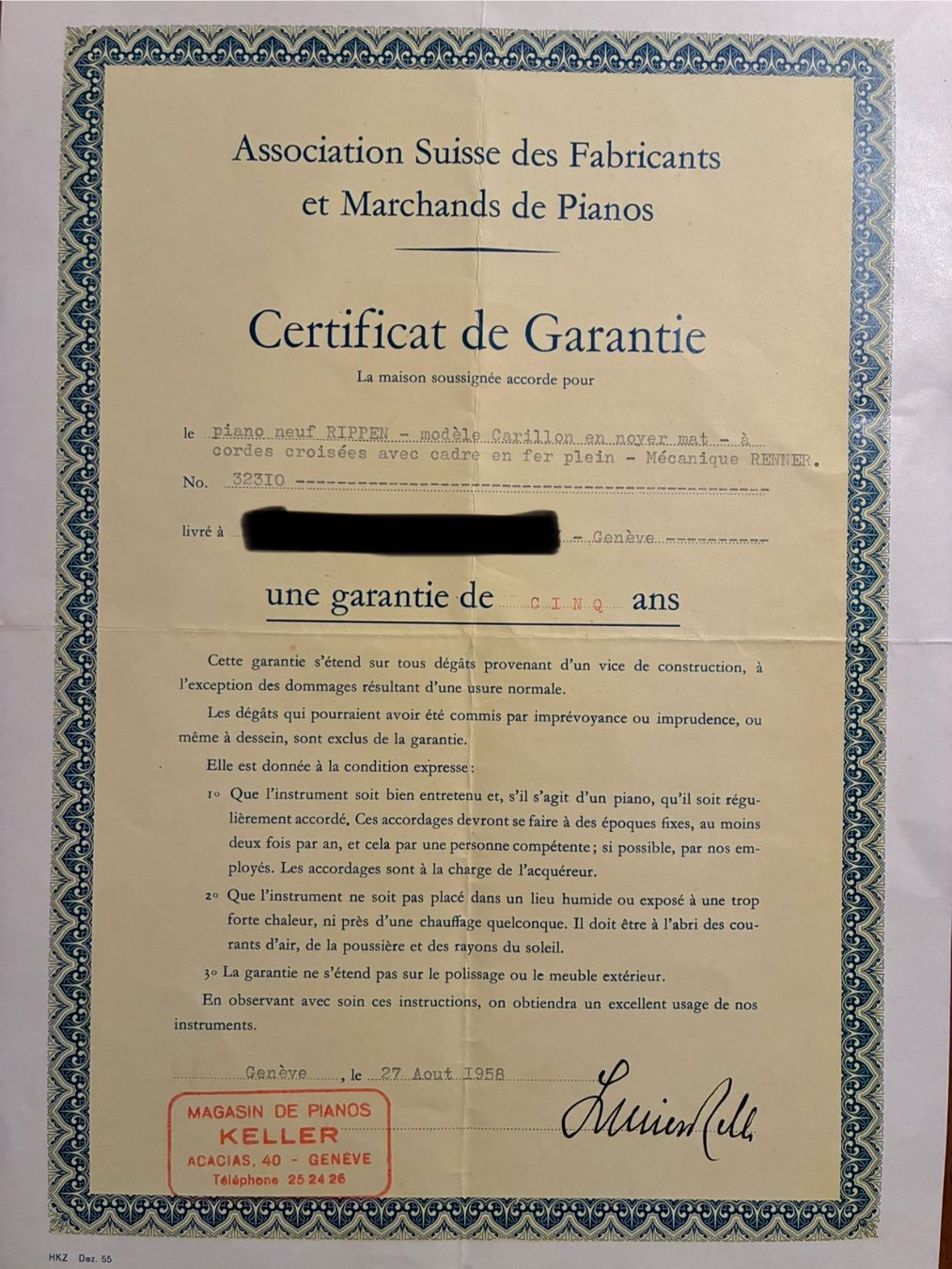Strumenti musicali: Piano Rippen Carillon 1958 – Usato da St-Prex venduto da Nexu5 5