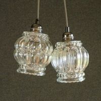2 hanging French vintage glass lamps