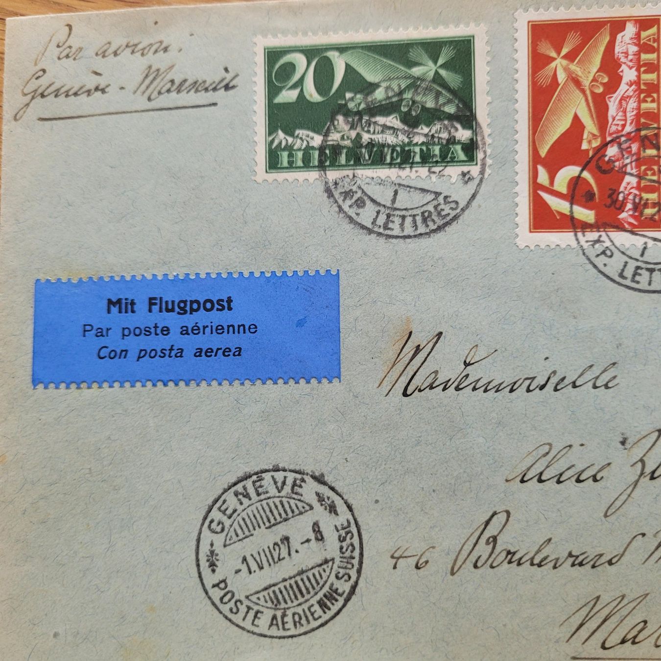 Tutti i francobolli: Luftpost 1927 Genève - Marseille – Usato da Biel/Bienne venduto da Destockweb 1