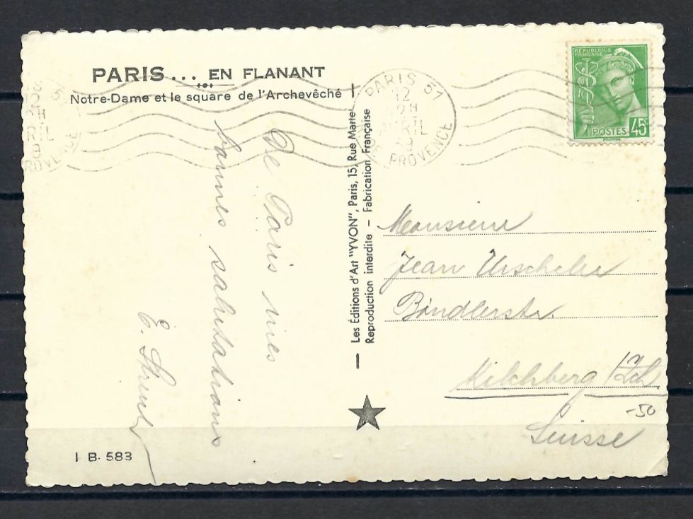Cartoline postali: Postkarte Paris - Notre-Dame - 1939 – Usato da Bronschhofen venduto da Imsr 1