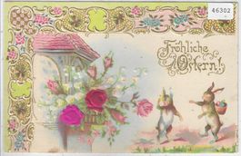Joyeuses Paques - Fröhliche Ostern - Hasen - Präge-Litho