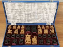 Schachfiguren Schach Indisch Antik handgeschnitzt gr Figuren