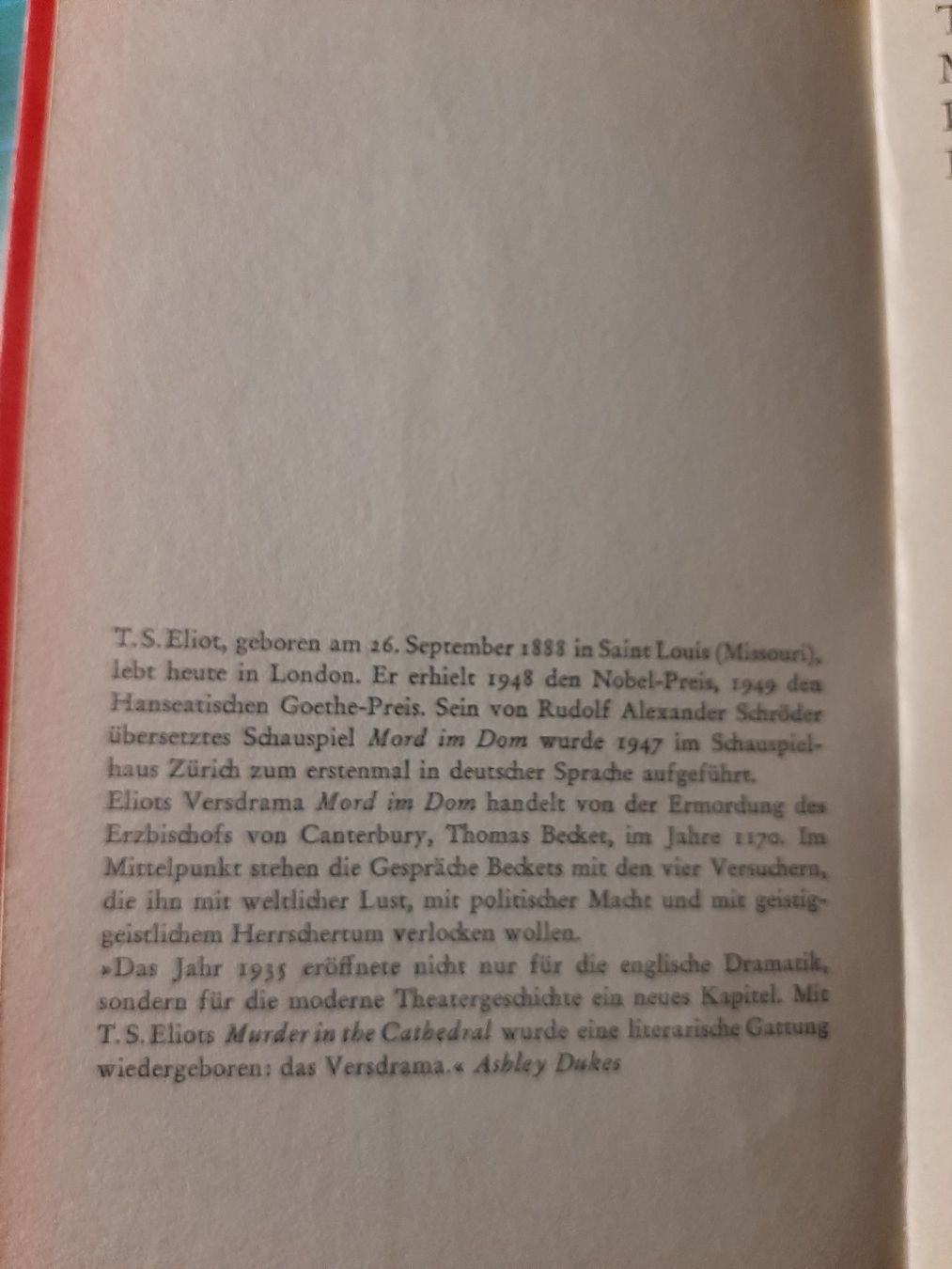 Libri: T.S. Eliot: Mord im Dom. Drama – Usato da Basel venduto da kouki51 2
