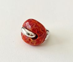 Ausgefallener Design-Silber 925 Ring mit Koralle – Neu