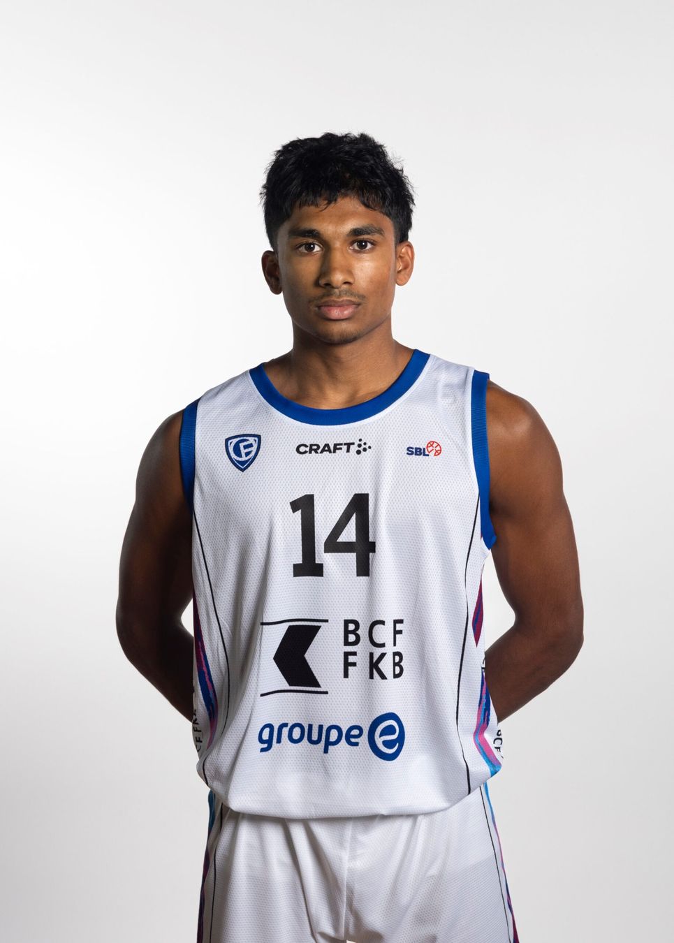Canottiere & Pantaloni: Abishaï Kumarasamy #14 - Maillot et short – Usato da Fribourg venduto da FribourgOlympicB 4