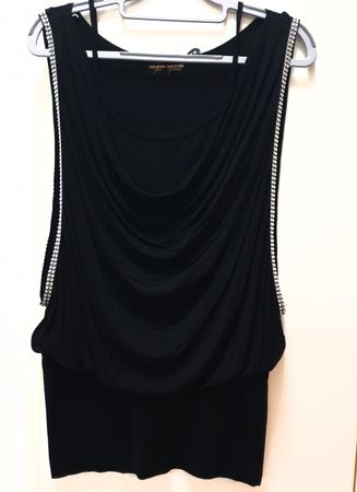 Elegantes schwarzes T-Shirt mit Strass-Besatz Gr. S/M