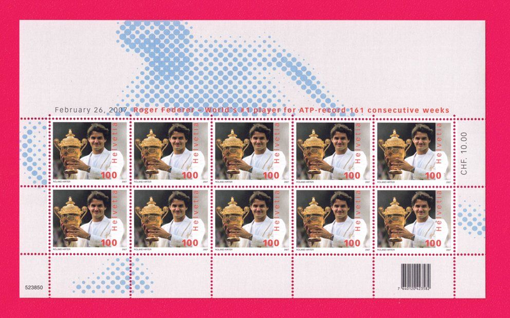 Alle Briefmarken: 2007, 1229, Sonderbogen, Roger Federer, Postfrisch** – Neu (gemäss Beschreibung) aus Lupfig von lubor