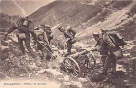 Gebirgsartillerie, Geschütztransport, gelaufen 1914 Feldpost