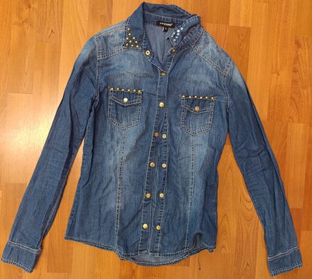 Jeanshemd Damen mit Nieten und Pailletten Grösse S
