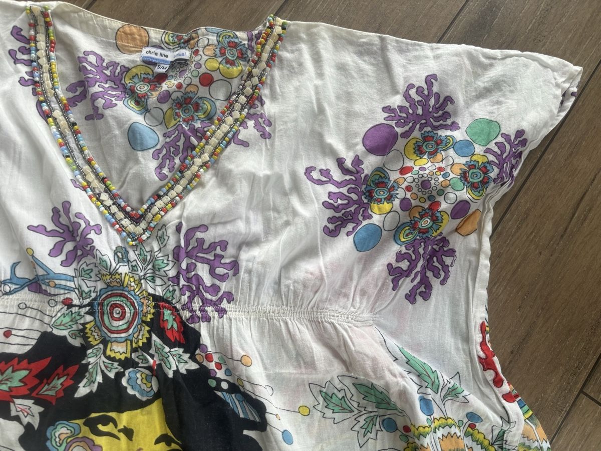 Top: S-M_Chris Line Beach Kaftan Top with beads_thin cotton – Usato da St-George venduto da elena27 6