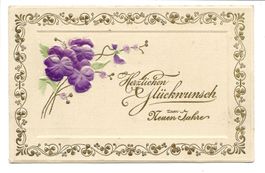 Neujahr - Herzlichen Glückwunsch - Jugendstil - Präge-Litho
