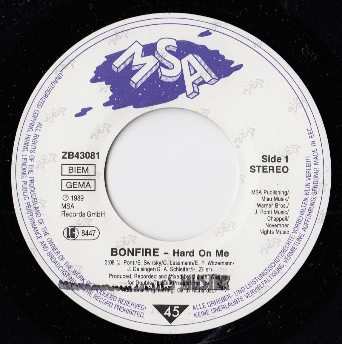 Schallplatten: Bonfire Vinyl Single von 1989 – Gebraucht aus Volketswil von Abcrecords 2