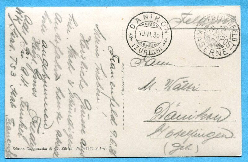 Cartoline postali: Frauenfeld 1936 – Usato da Opfikon venduto da cleocat-vb 1