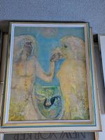 Roger Descombes - "Adam und Eva" ORIGINAL Oel auf Holz