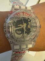 Swatch watch clear strap multi-language print