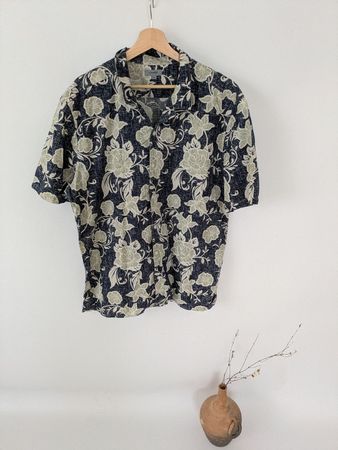 Herren Hemd Gr. XXL, Blumenmuster, Kurzarm, Sommer, Baumwoll
