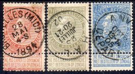 1893 KÖNIG LEOPOLD II. 3 MARKEN MIT TAPS UND VOLLSTEMPEL