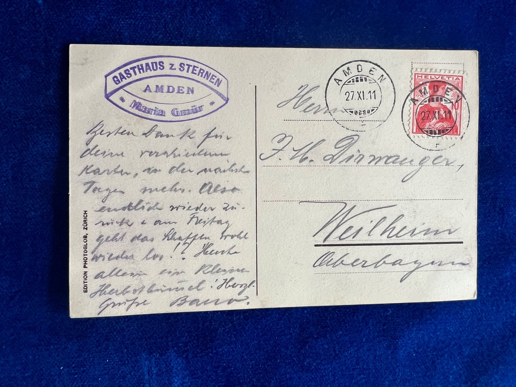 Ansichtskarten: Alte Ansichtskarte Amden Walensee 1911 – Gebraucht aus Hermetschwil-Staffeln von militaria-schweiz 1