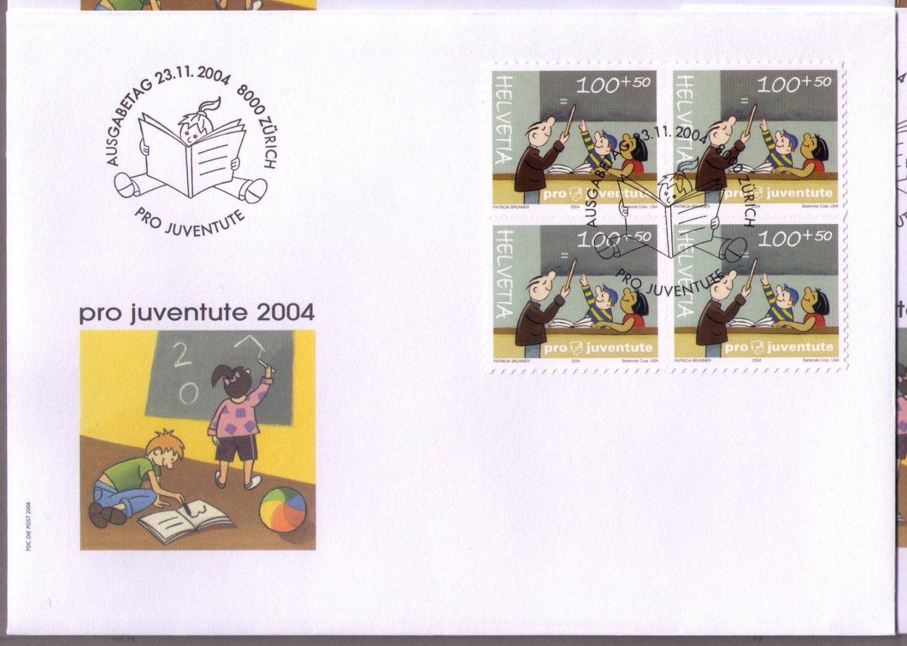 Tutti i francobolli: 2004_J373-76_PRO JUVENTUTE_FDC Vb-Marken ZUSAMMENHÄNG.+HELL! – Usato da Marthalen venduto da Ch_quality 1