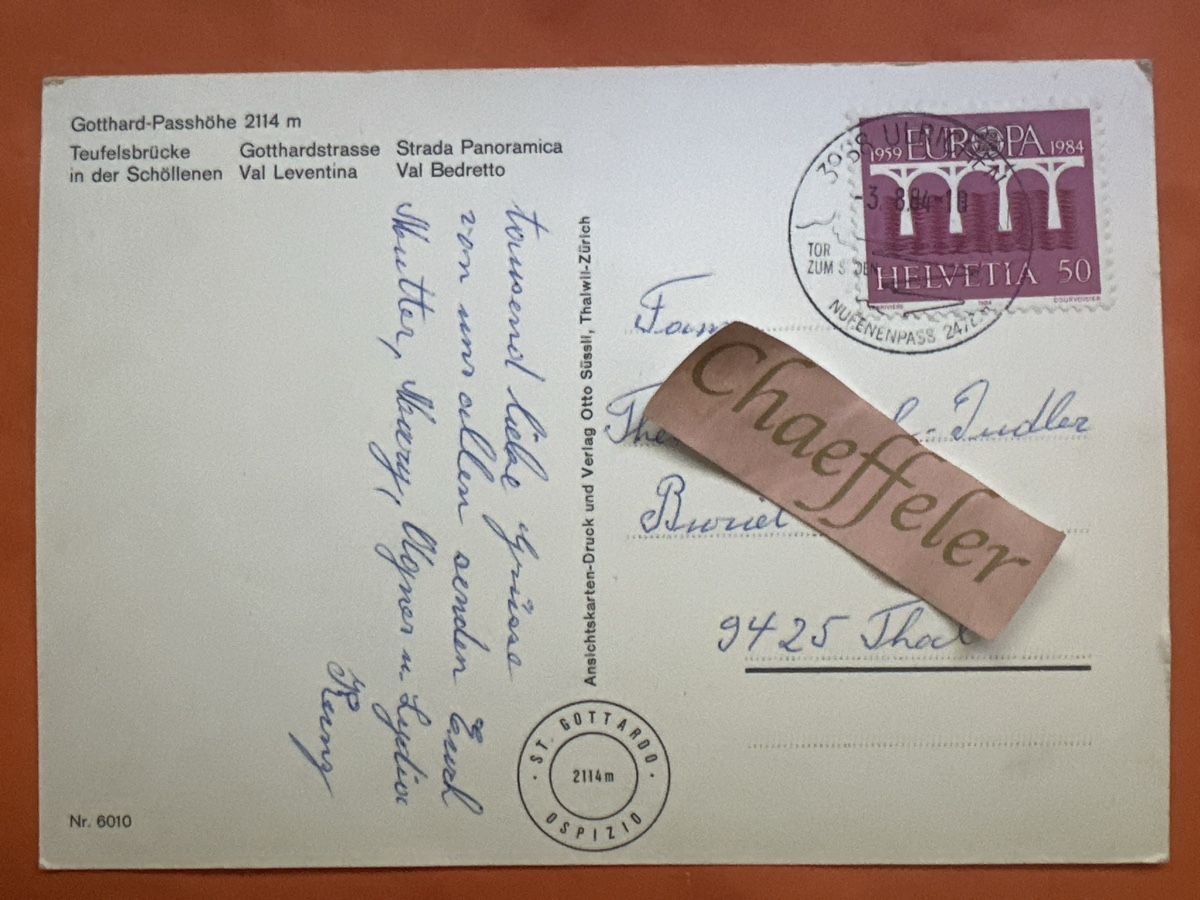 Cartoline postali: Ansichtskarte 1984 Gotthard-Pass 2114 m Alpenlandschaft – Usato da Zürich venduto da Chaeffeler 1