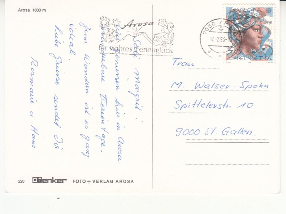 Cartoline postali: Arosa 1986 – Usato da Bürglen TG venduto da StampGraf 1