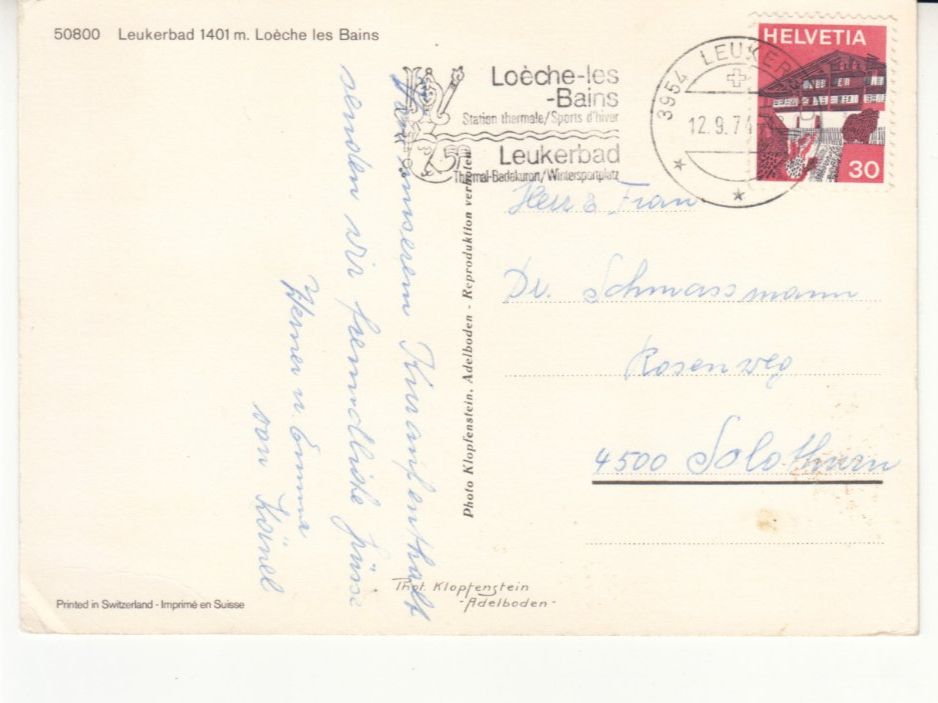 Cartoline postali: Leukerbad 1974 – Usato da Bürglen TG venduto da StampGraf 1