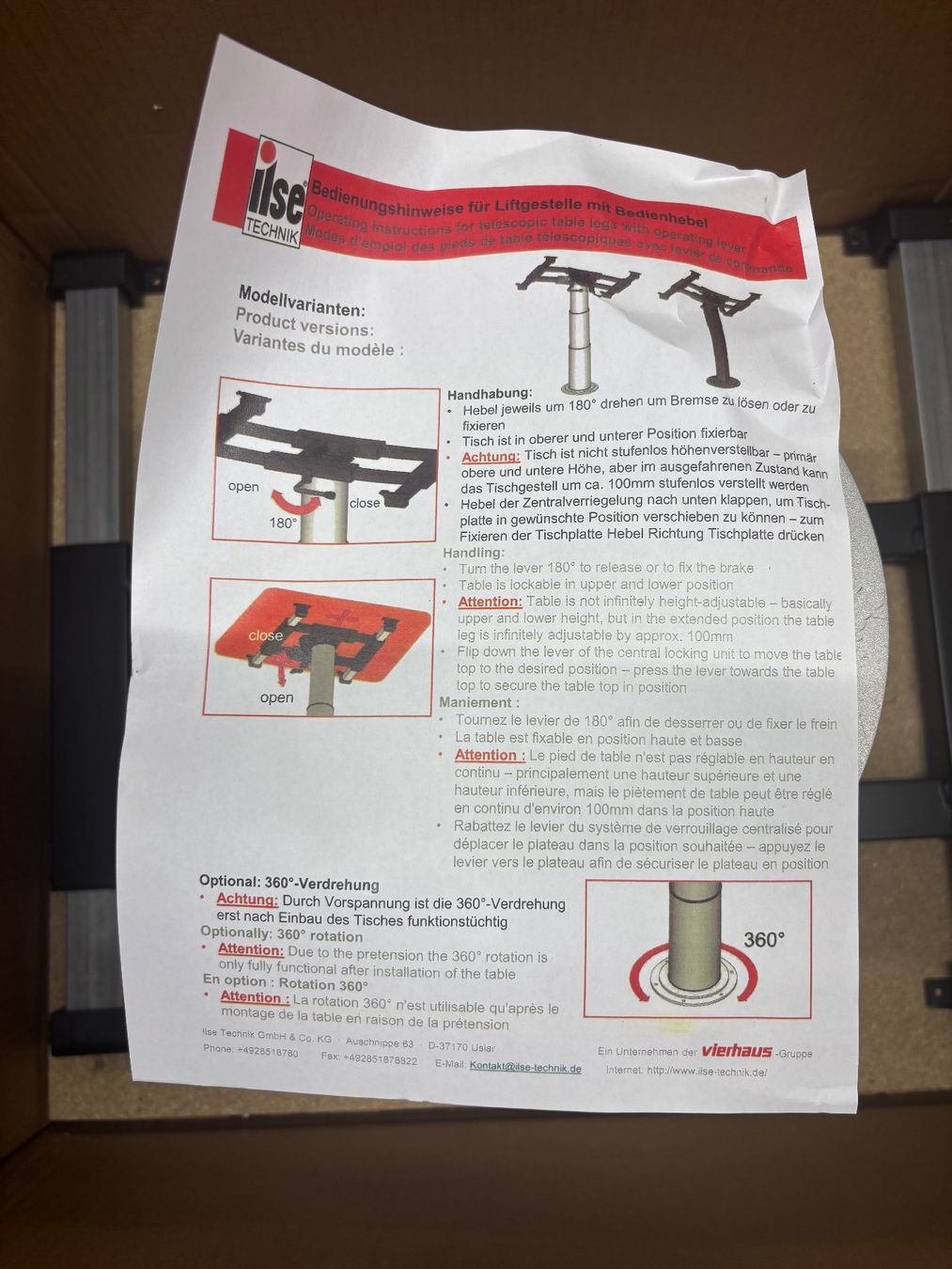 Sonstiges Mobiliar: Ilse Liftgestell mit Verschiebung neuwertig – Neu und originalverpackt aus Baar von BRCamper 5