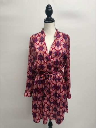Axara Kleid mit Muster Gr. S Gürtel pink rosa langarm Satin