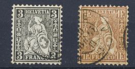 Sitzende Helvetia 29und 36 a gestempelt