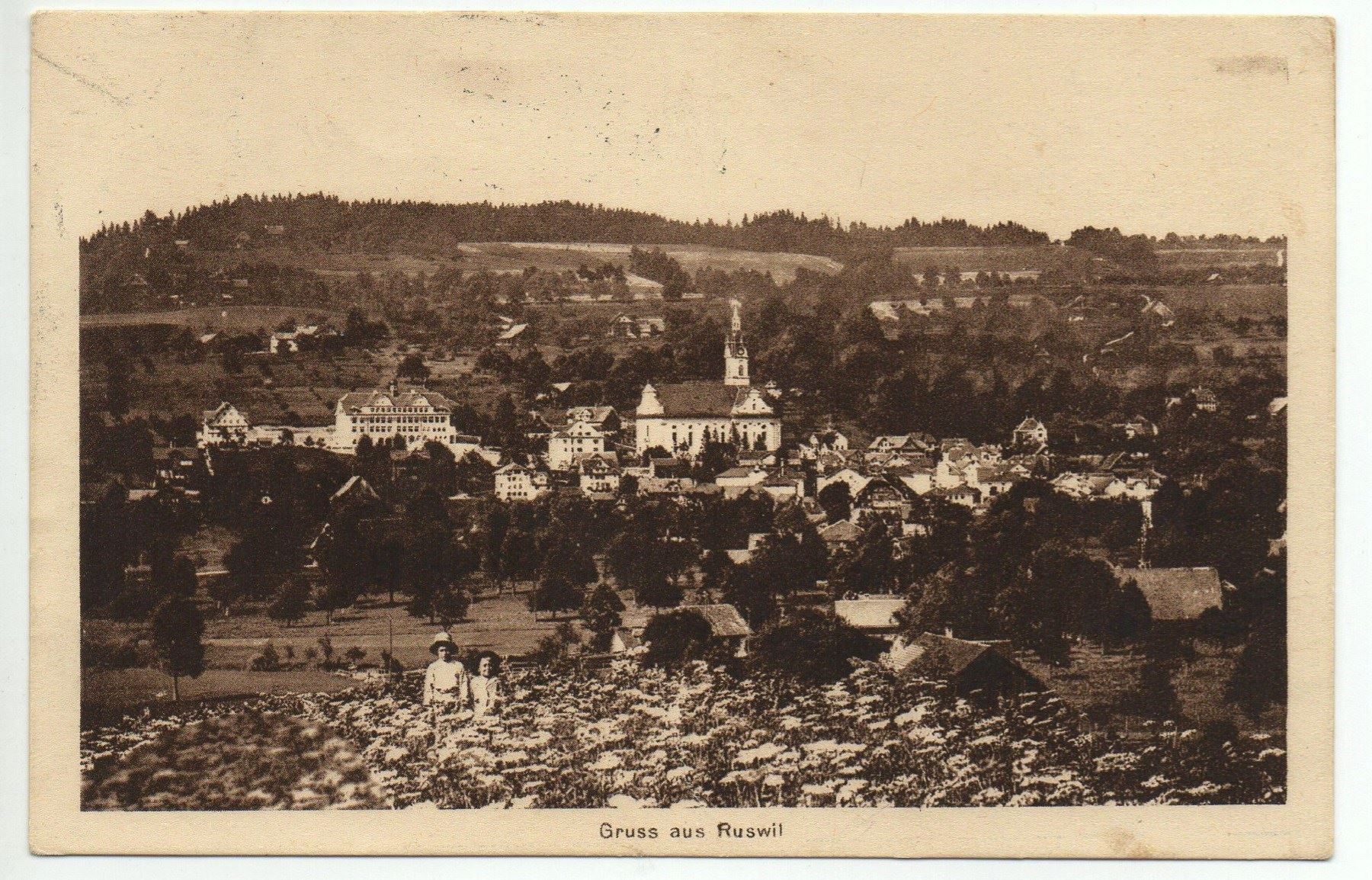 Cartoline postali: RUSWIL Kinder im Blumenmeer – Usato da Jona venduto da philajona