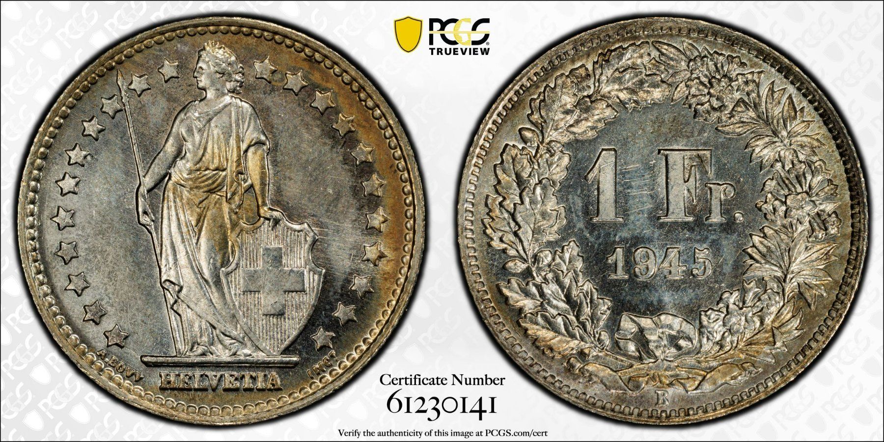 Tutti le monete: 1 Franken 1945 PCGS MS65 – Usato da Flüelen venduto da maxantik