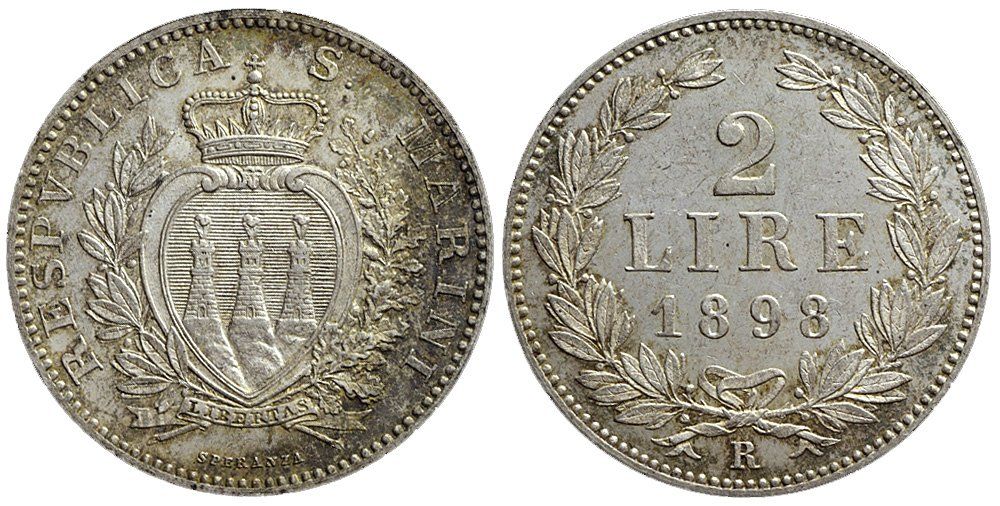 Toutes les monnaies: San Marino, 2 Lire 1898 Rom – D'occasion à Chiasso par Novamarketing