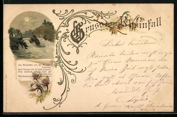 Cartoline postali: Litho Rheinfall, Wasserfall bei Vollmond – Usato da Berlin venduto da bartko-reher