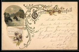 Litho Rheinfall, Wasserfall bei Vollmond